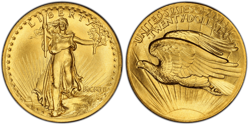 1907 Saint-Gaudens Double Eagle, High Relief, Wire Edge — considered the most beautiful US coin ever made